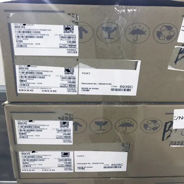 Entegre Devre çipi SMD MLCC Kondansatör Kapağı Seramik 0.1uF 50V X7R 10% Pad SMD 0603 125 CC0603KRX7R9BB104