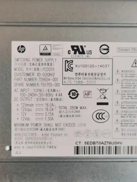 HP PCD018 DPS-280AB-5 A güç kaynağı