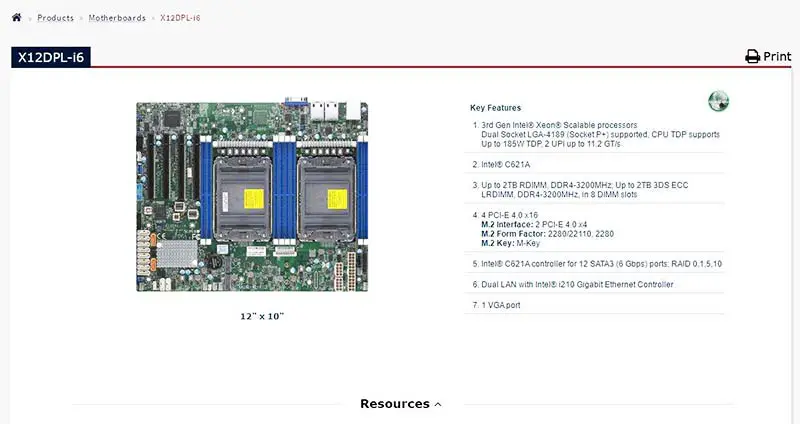 X12dpl-i6 Supermicro Anakart Lga-4189 Xeon Ölçeklenebilir İşlemciler İçin Pci-e 4.0 Sata3 (6 Gbps) Intel I210 ile Çift Lan