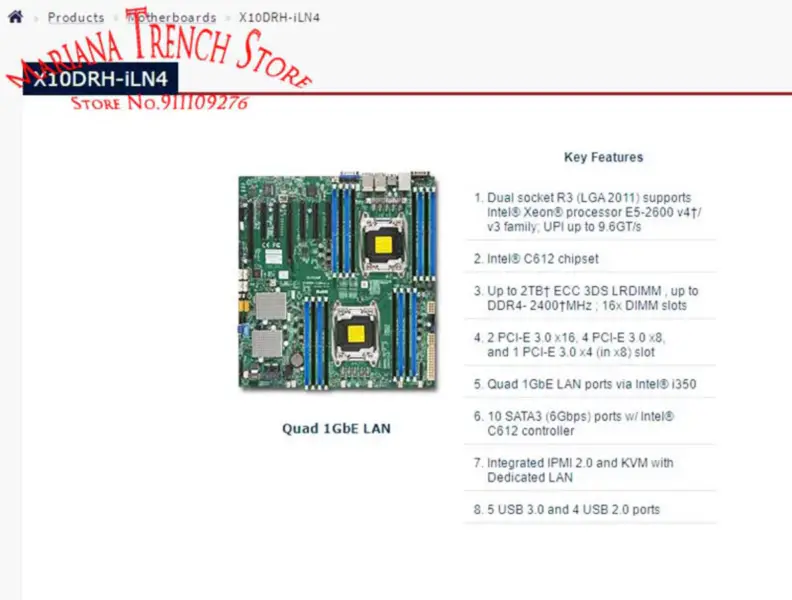 X10drh-iln4 Supermicro Anakart Lga2011 E5-2600 V4 / v3 Ailesi Ddr4 Ipmi 2.0 İçin