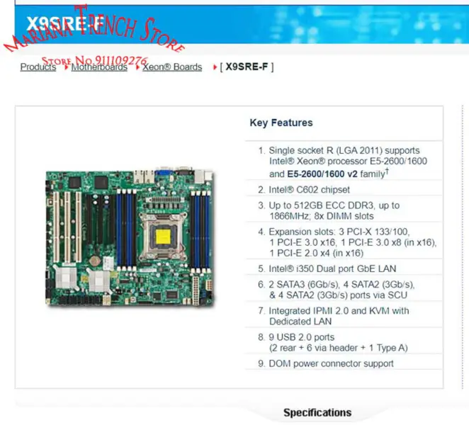 X9sre-f Supermicro Anakart Lga2011 E5-2600/1600 V1/v2 Ailesi İçin Ddr3 3 Pci-x 133/100