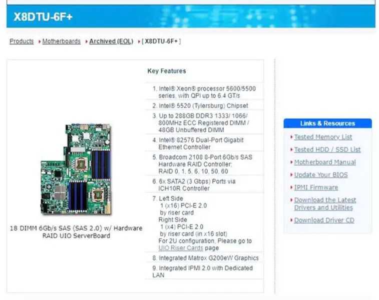 X8dtu-6f + Supermicro Anakart Xeon İşlemci 5600/5500 Serisi 82576 Çift Bağlantı Noktalı Gigabit Ethernet Denetleyici Ipmi 2.0 için