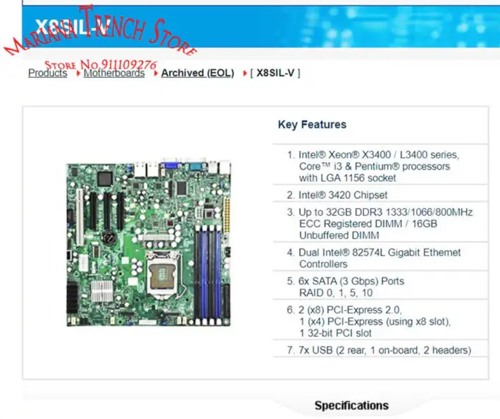 Supermicro Anakart Lga 1156 Xeon X3400 / L3400 Serisi Core I3 Ddr3 için X8sil-v