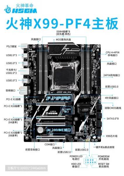 Hsgm X99-pf4 Destek 22nm İşlemci Sunucu Evrensel Pci-e 3.0 Bilgisayar Anakartı