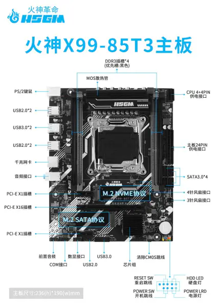 Bilgisayar İçin Hsgm X99-85t3 Cpu Lga 2011-3 Soket 128gb Bellek Anakart