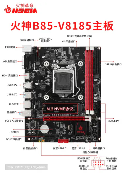 Bilgisayar İçin Hsgm B85-v8185 Lga 1150 Cpu Soket Bellek 16gb Anakart
