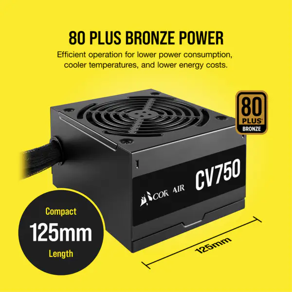 Cors Air Power Pc Güç Kaynağı Cv750 750w Atx Yüksek Güç Kaynağı 80plus Düşük Gürültülü Fan Rps0146
