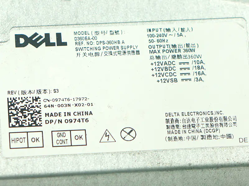 Dell Precision 5720 İş İstasyonu AIO Güç Kaynağı D360EA-00 974T6 360W için