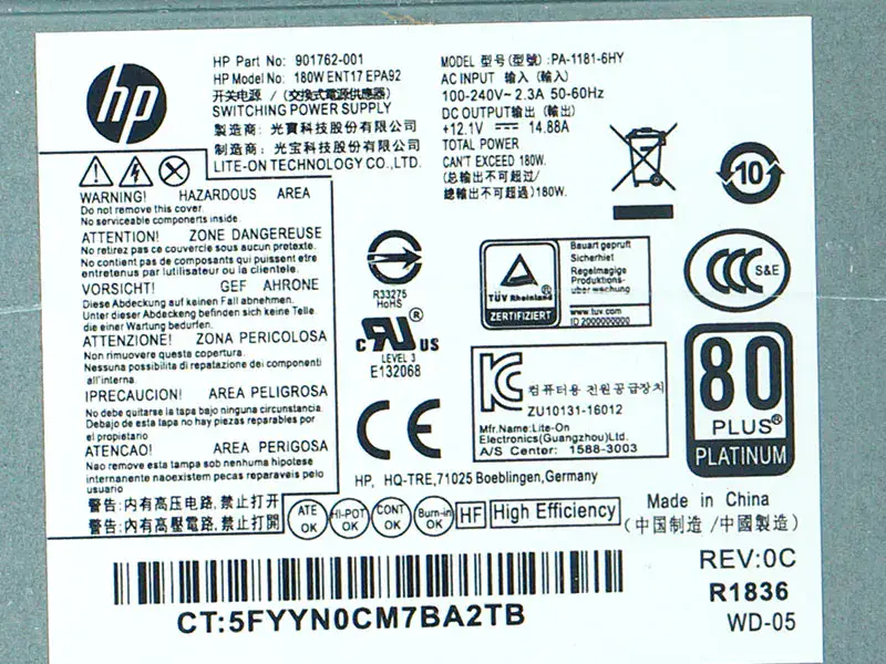 HP PA-1181-6HY D16-180P1B Güç Kaynağı