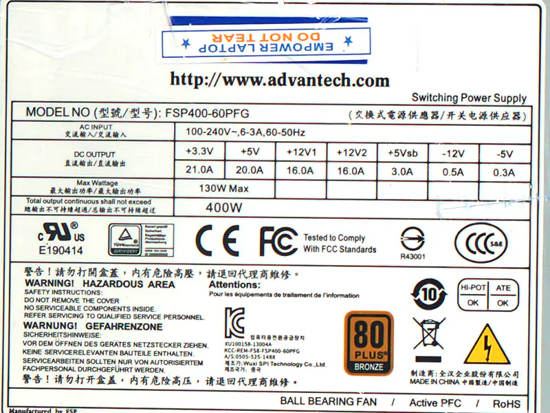Advantech FSP400-60PFG PS8-400ATX-ZE Güç kaynağı
