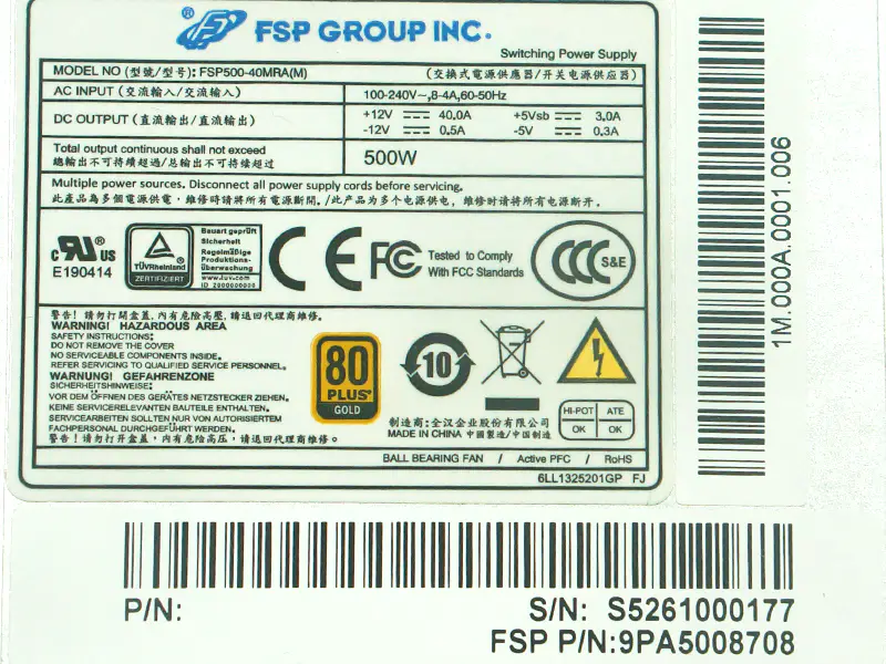 FSP 500W Anahtarlamalı Güç Kaynağı FSP500-40MRA için PSU