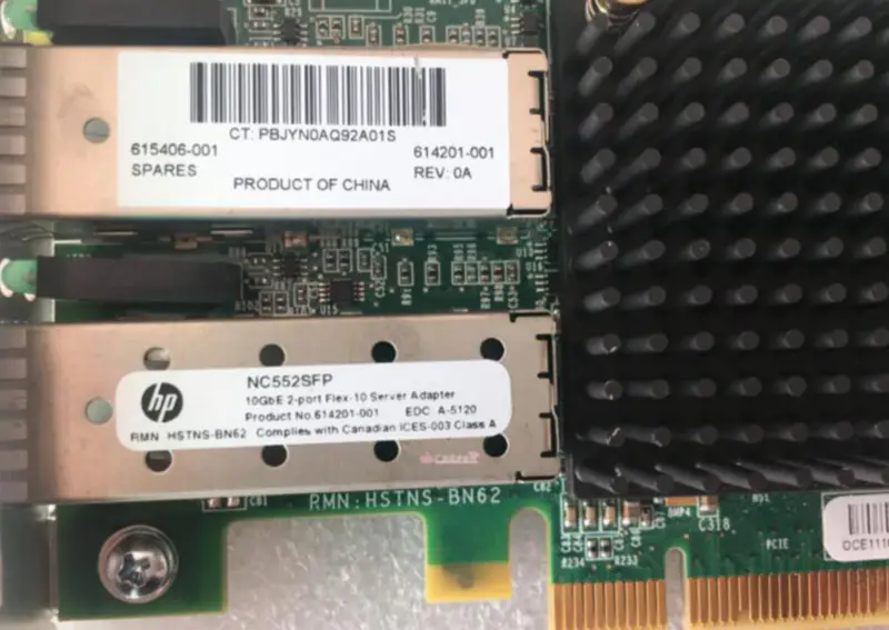 HP NC552SFP 10GbE 2 Bağlantı Noktalı Ethernet Sunucu Adaptörü 614203-B21 615406-001 614201-001