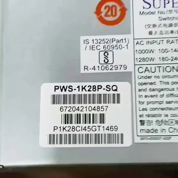 Stokta Supermicro 1280w 80 Plus Platinum Güç Kaynağı Pws-1k28p-sq 1u / 2u Sunucu İçin
