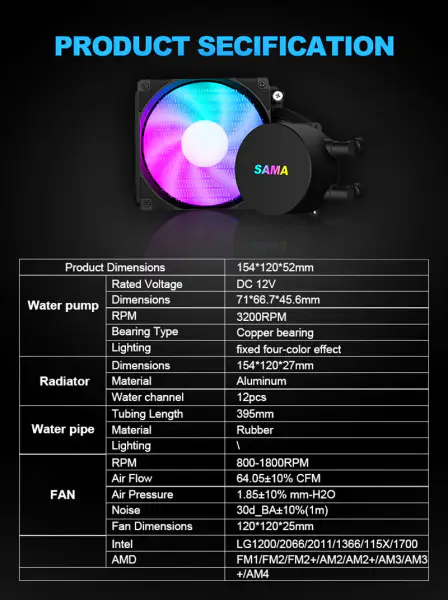 Sama 120mm Sıvı Cpu Soğutucular Cpu Sıvı Soğutucu Pc Oyun Kasası Için Su Soğutucu Cpu