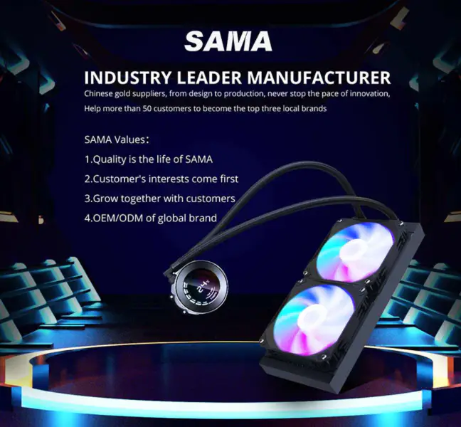 Sama 24cm Aio Cpu Soğutucu Radyatör Bakır Ekran Su Sıvı Soğutma Pc Cpu Soğutucu Bilgisayar Sıcaklık Göstergesi ile Rgb Glow