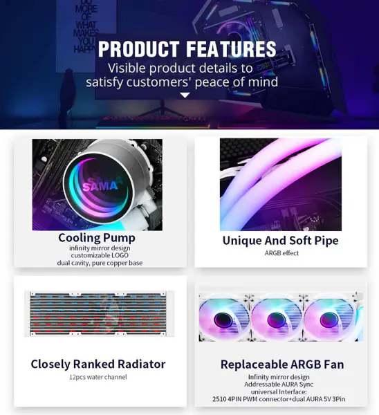 Sama Argb Infinity Ayna Tüp 5v Anakart Sync Hepsi Bir Arada Pc Cpu Sıvı Soğutucu Su Soğutma