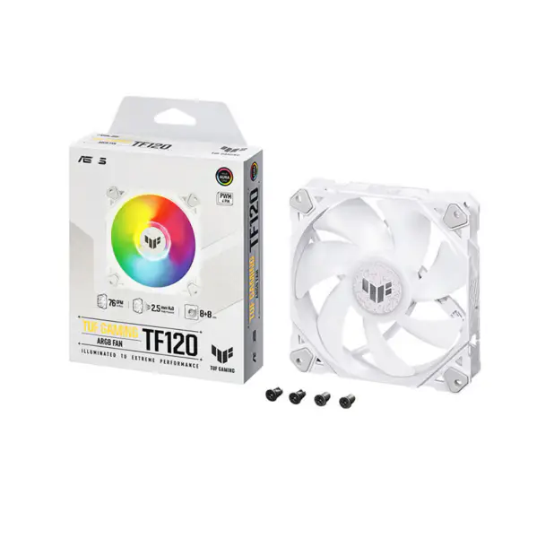 AsUs Tuf Gaming Beyaz Tf120 Pc Fanı Saf Beyaz Tasarım Argb Fan Pwm Sıcaklık Kontrolü Hız Kontrolü Çift katmanlı Led Dizisi