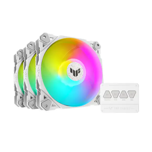 AsUs Tuf Gaming White Heroic Light Tf120 Kasa Fanı 3 Adet Argb Fan, Aydınlatma Efekti Kontrol Cihazı ile Tuf Gaming Tf120 Argb 3in1